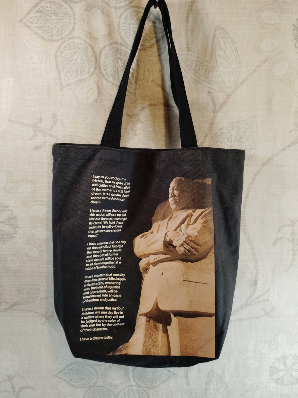MLK Printed Image & SPEECH On  Black Canvas Shoulder Tote Bag